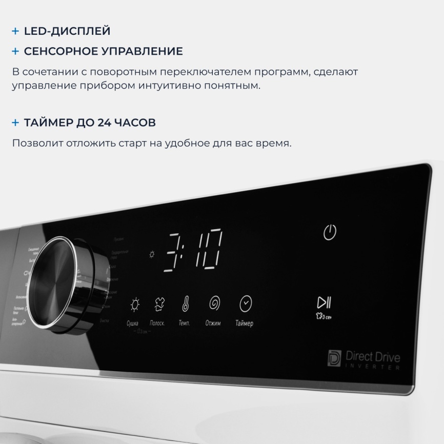Стиральная машина с сушкой Zugel ZWDF10712I Inverter Steam DD 10 кг, белый фото 4