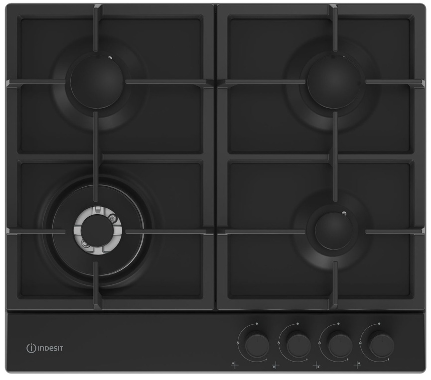 Газовая варочная панель Indesit THPM 642 WS/BL/I 58 см, 4 конфорки электроподжиг газконтроль, черный фото 1