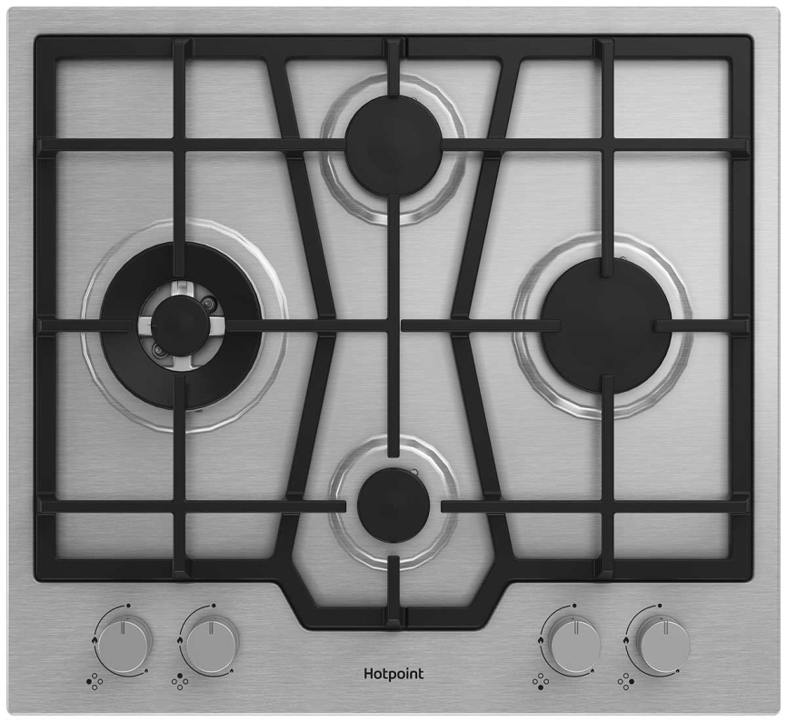 Газовая варочная панель Hotpoint HGMT 643 W IX 59 см, 4 конфорки электроподжиг газконтроль, серебристый фото 1