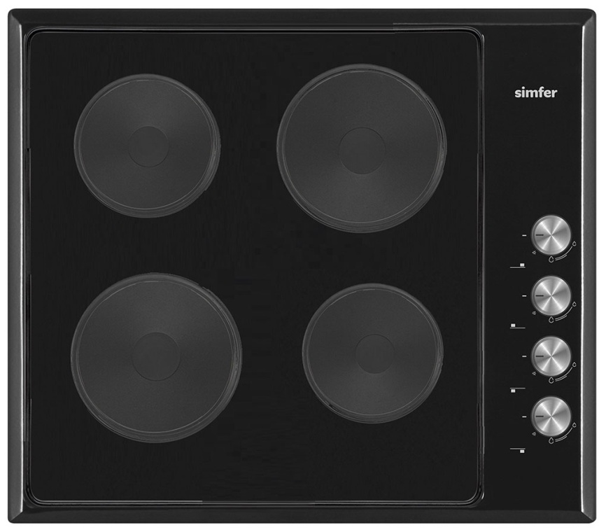 Электрическая варочная панель Simfer H60E04B016 60 см, 4 конфорки эмалированная сталь электроподжиг, черный фото 1