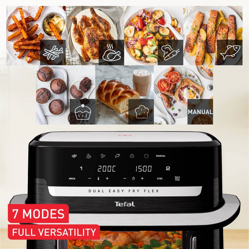 Аэрогриль Tefal Dual Easy Fry Flex EY9228E0 серебристый/ черный фото 7