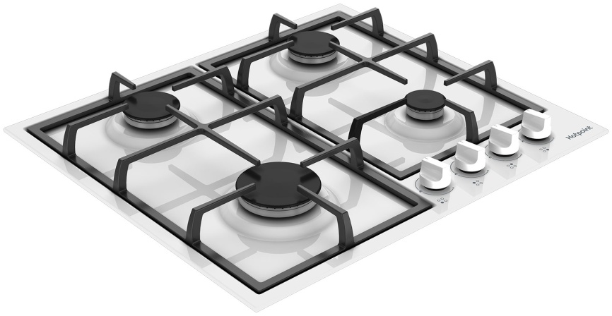 Газовая варочная панель Hotpoint HGMT 642 WH 58 см, 4 конфорки электроподжиг газконтроль, белый фото 2