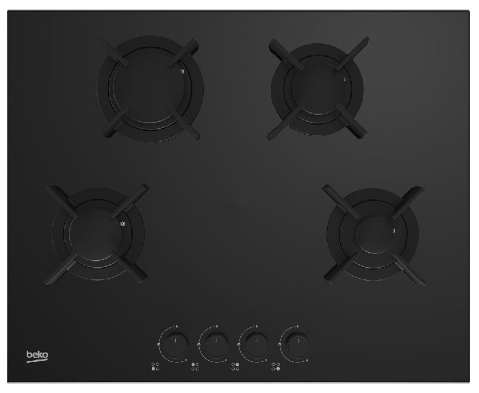 Газовая варочная панель Beko HING642202SB 64 см, 4 конфорки электроподжиг газконтроль, черный фото 1