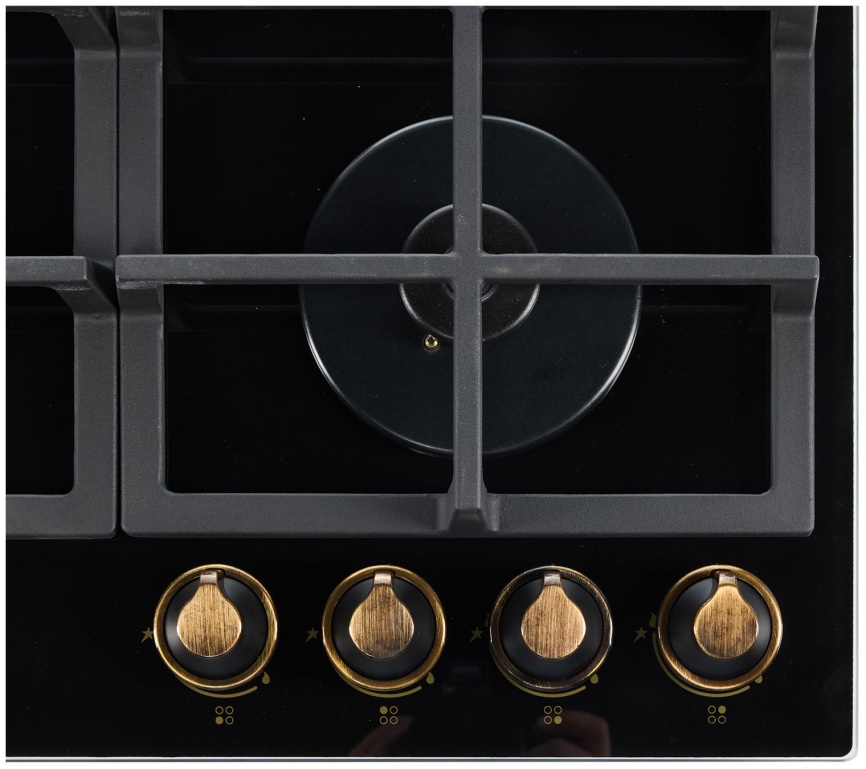 Газовая варочная панель De luxe GG4 750229F-TC-150 58 см, 4 конфорки электроподжиг газконтроль, черный фото 2