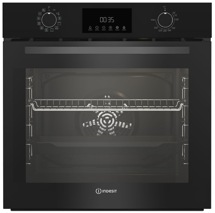 Электрический духовой шкаф Indesit IBFTE 3844 J BL 59 см, 72 л, гриль и конвекция, черный фото 1